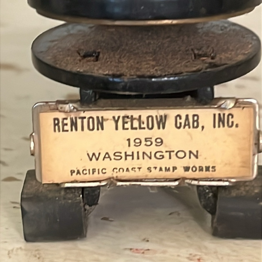 1950’s Yellow Cab Renton, WA Vintage Black and Gold Embosser STAMP